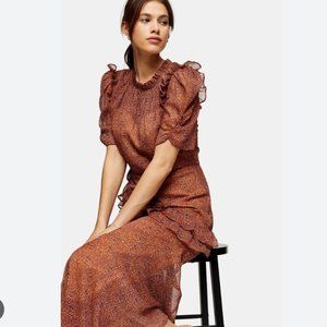 TOPSHOP Floral Ruffle Midi Dress In Orange 4